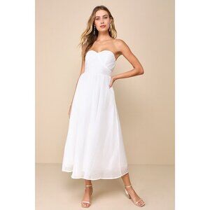 Lulus Fairytale Design White Organza Strapless A-line Midi Dress - Size M